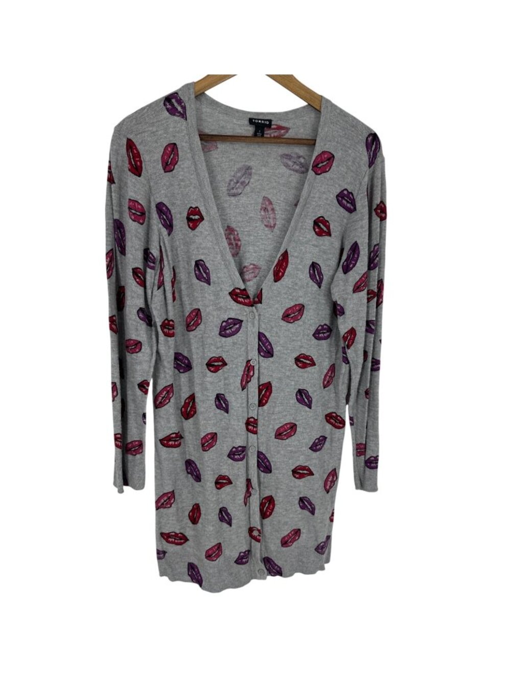Torrid Lips Slub Boyfriend Cardigan Sweater Light Heather Grey Size 1X